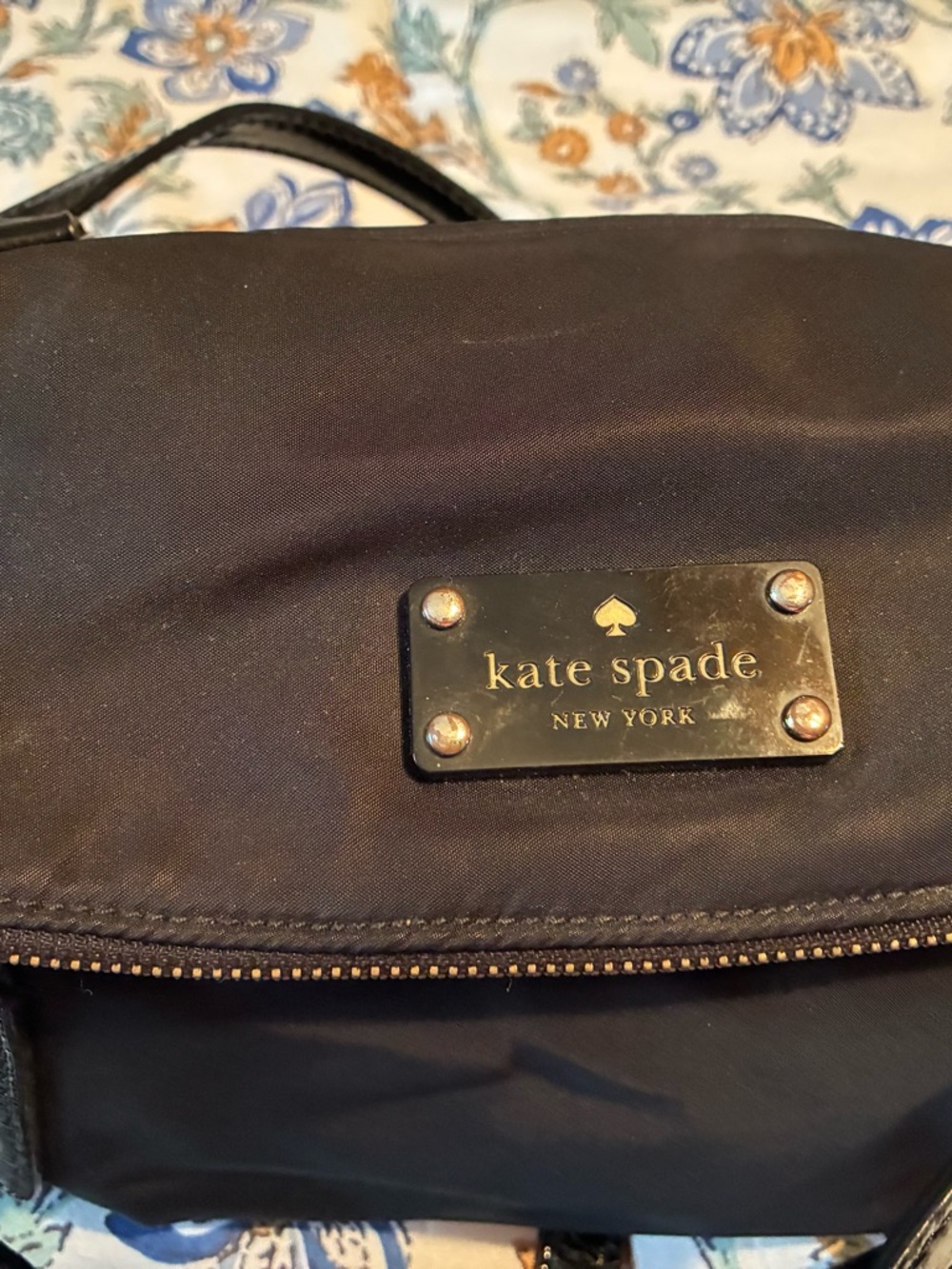 kate spade Black Nylon Crossbody with Gold Logo Plaque